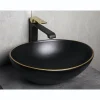 Vasque À Poser|Kerra Vasque à poser ovale en ceramique FORMOZA noir lisere dore 41.5 x 33.5 cm