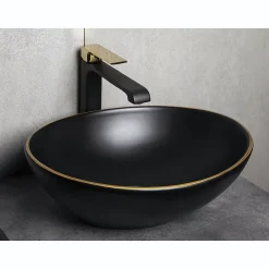 Vasque À Poser|Kerra Vasque à poser ovale en ceramique FORMOZA noir lisere dore 41.5 x 33.5 cm
