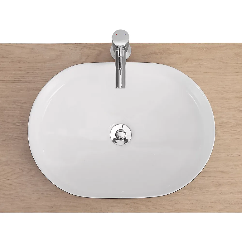 Homesight Vasque à poser ovale en céramique l.50 x H.13,5 x P.37 cm, noir et blanc, Albi