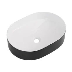 Homesight Vasque à poser ovale en céramique l.50 x H.13,5 x P.37 cm, noir et blanc, Albi