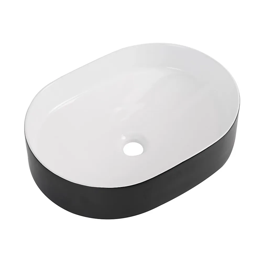 Homesight Vasque à poser ovale en céramique l.50 x H.13,5 x P.37 cm, noir et blanc, Albi