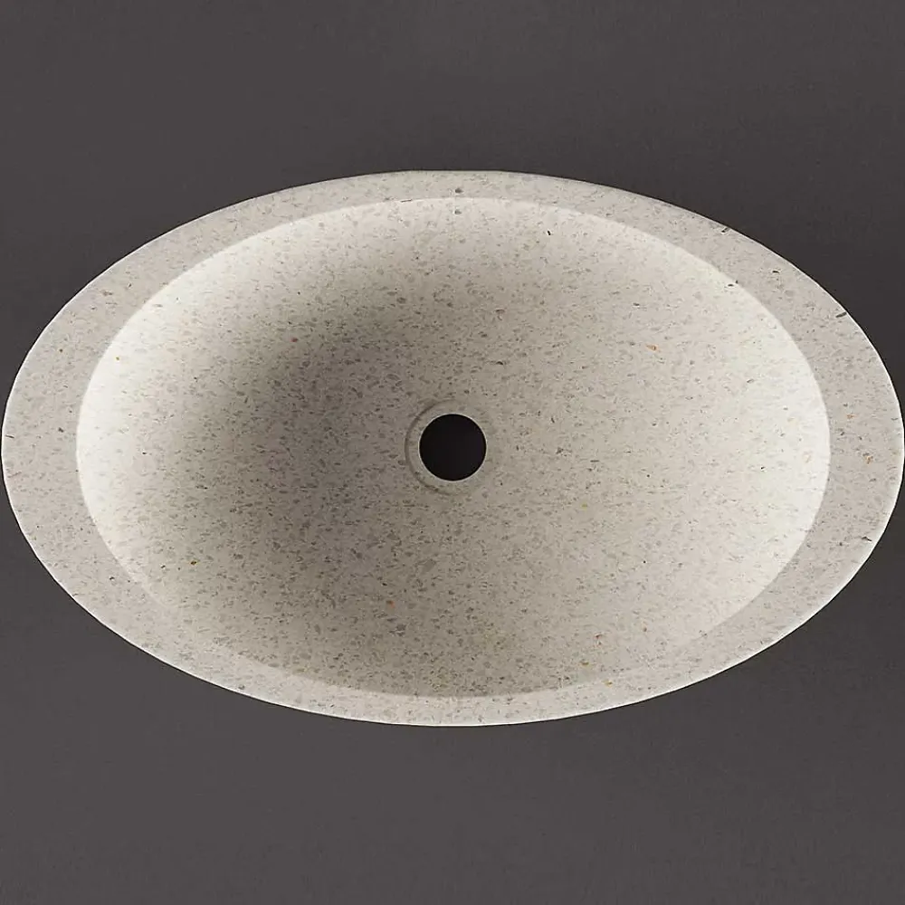 Vasque À Poser|Autres Vasque à poser ovale grise en Terrazzo pour salle de bain élégante