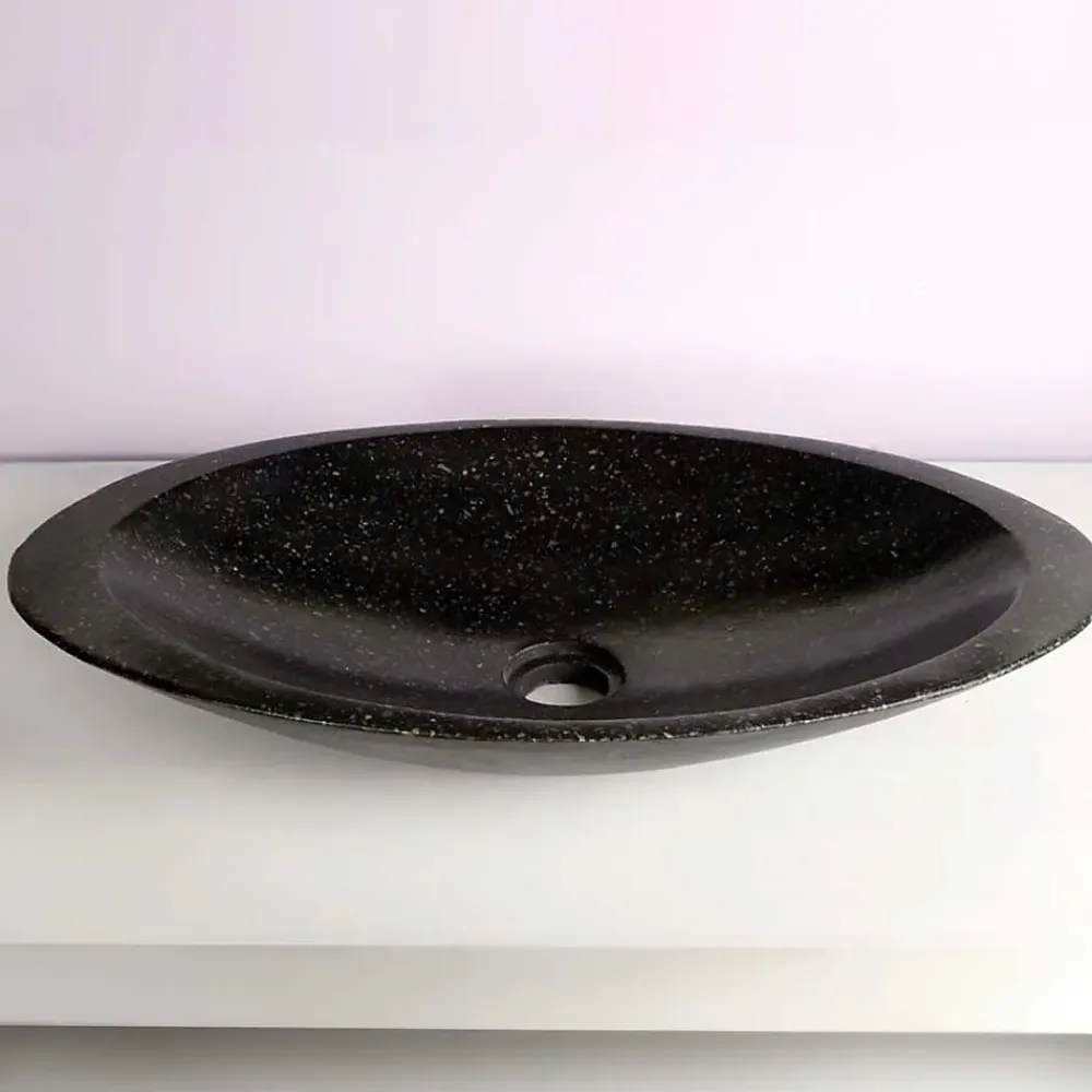 Vasque À Poser|Autres Vasque à poser ovale noire en Terrazzo pour salle de bain moderne
