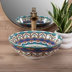 Vasque À Poser|Rea Vasque À Poser Aztec Blue Round