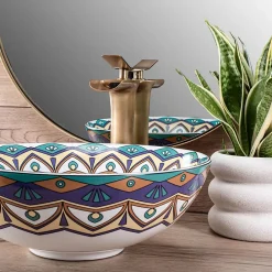 Vasque À Poser|Rea Vasque À Poser Aztec Blue Round