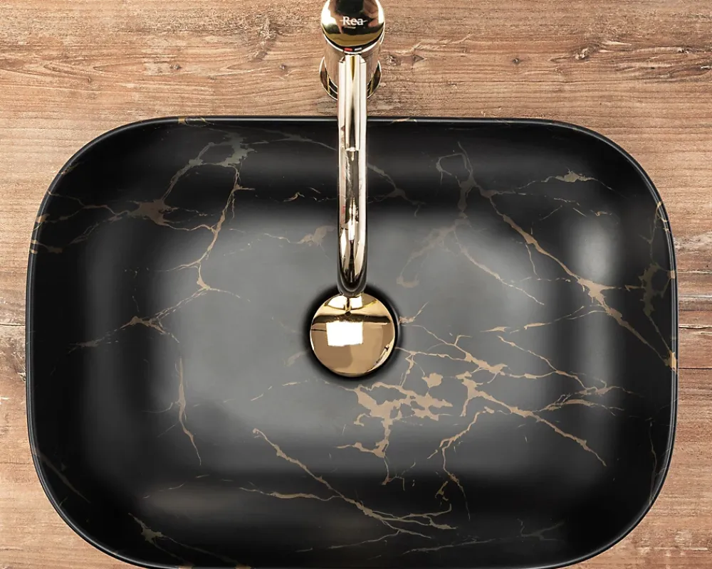 Rea Vasque À Poser Belinda Marble Matt Black Rectangle