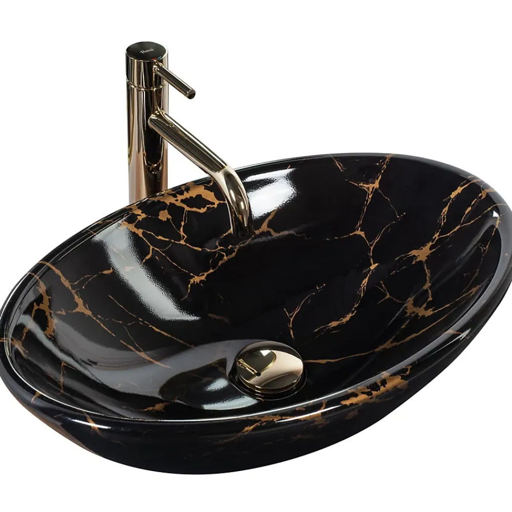 Vasque À Poser|Rea Vasque À Poser Pamela Marble Shiny Black Oval