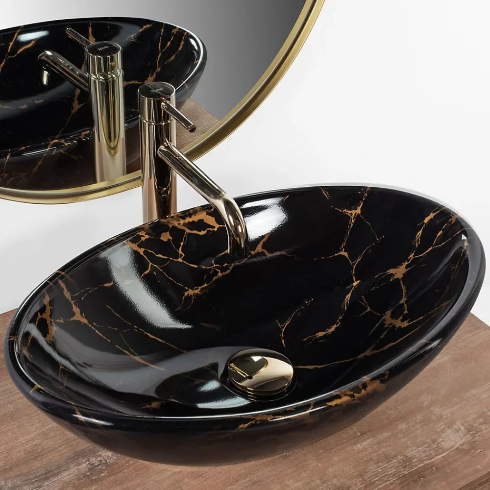 Vasque À Poser|Rea Vasque À Poser Pamela Marble Shiny Black Oval