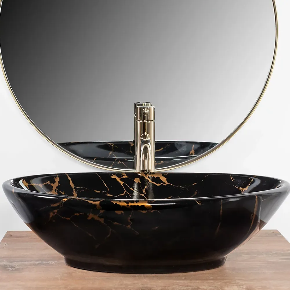 Vasque À Poser|Rea Vasque À Poser Pamela Marble Shiny Black Oval