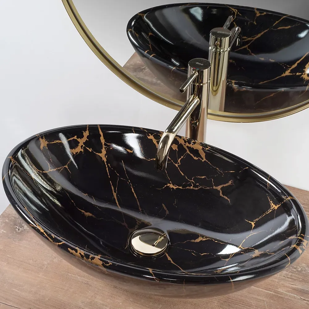 Vasque À Poser|Rea Vasque À Poser Pamela Marble Shiny Black Oval