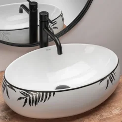 Vasque À Poser|Rea Vasque À Poser Shila White Black Oval