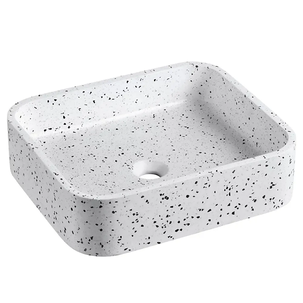 Mob-In Vasque à poser rectangle en terrazzo blanc 45x38cm