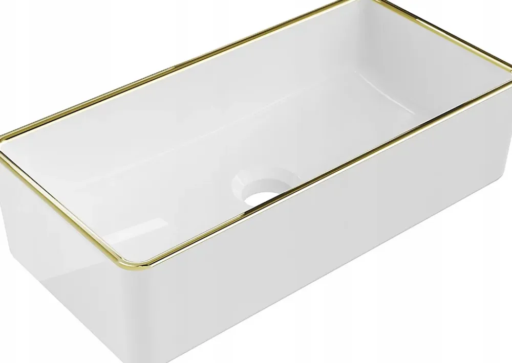 Silla Global Vasque à poser rectangulaire, céramique 46,5x23,5x12 cm Blanc/or