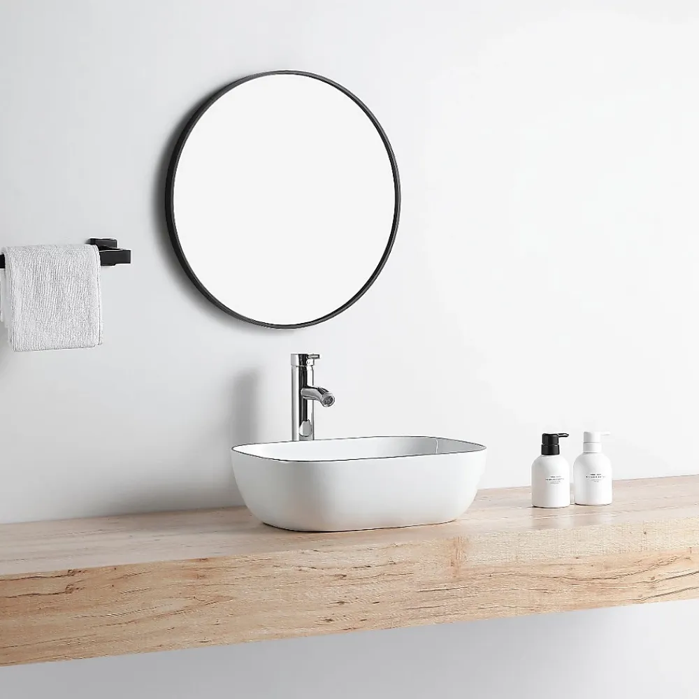 Vasque À Poser|Stano Vasque à poser rectangulaire en ceramique CUARTO 3 coloris 45.5 x 32.5 cm Blanc lisere noir