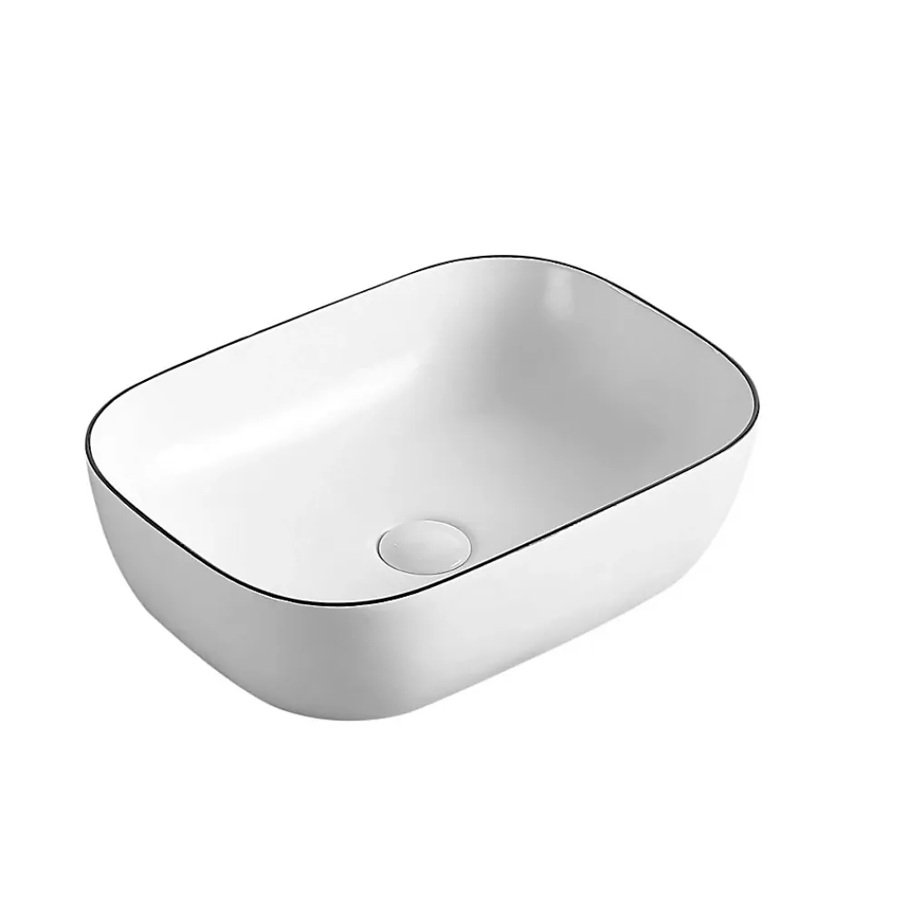 Vasque À Poser|Stano Vasque à poser rectangulaire en ceramique CUARTO 3 coloris 45.5 x 32.5 cm Blanc lisere noir