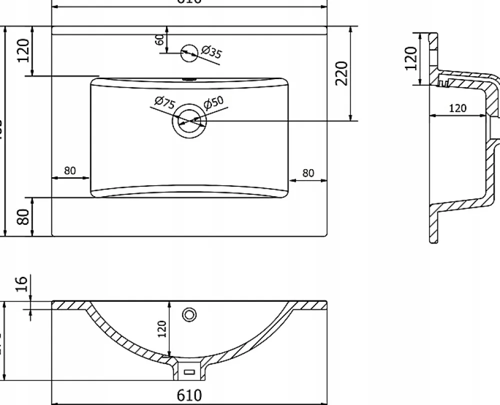 Lavabo|Silla Global Vasque à poser rectangulaire, céramique, 61x46x19 cm, blanc