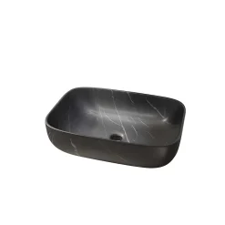 Aurlane Vasque à poser rectangulaire en céramique noire mat effet marbre 46x32x13.5 cm - BLACK MARBLE