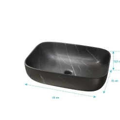 Aurlane Vasque à poser rectangulaire en céramique noire mat effet marbre 46x32x13.5 cm - BLACK MARBLE