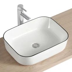 Homesight Vasque à poser rectangulaire céramique blanc et noir Kala