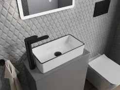 Lavabo|Silla Global Vasque à poser rectangulaire, céramique 46,5x23,5x12 cm Blanc/Noir