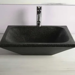 Vasque À Poser|Autres Vasque à poser rectangulaire noire en Terrazzo pour salle de bain design