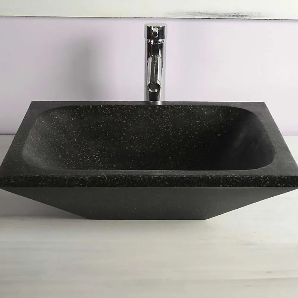 Vasque À Poser|Autres Vasque à poser rectangulaire noire en Terrazzo pour salle de bain design