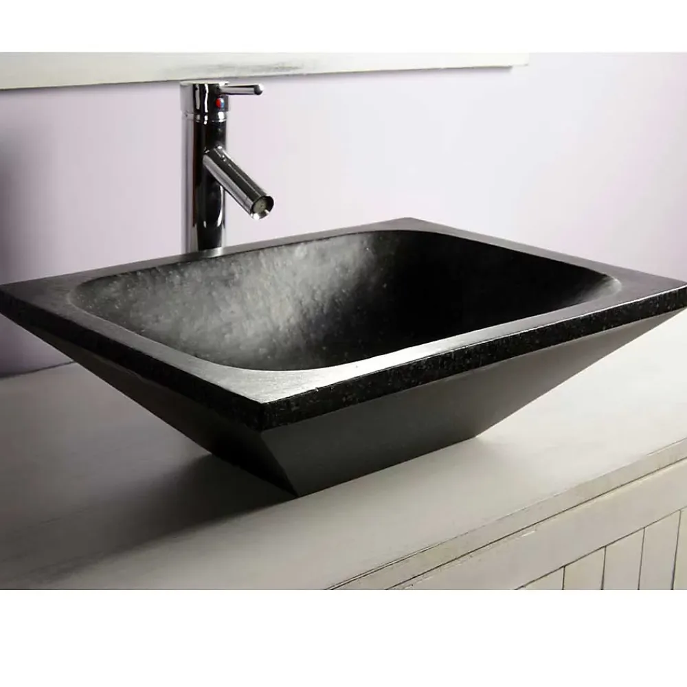 Vasque À Poser|Autres Vasque à poser rectangulaire noire en Terrazzo pour salle de bain design