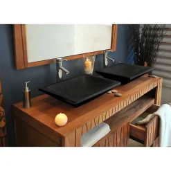 Vasque À Poser|Autres Vasque à poser rectangulaire noire en Terrazzo pour salle de bain design