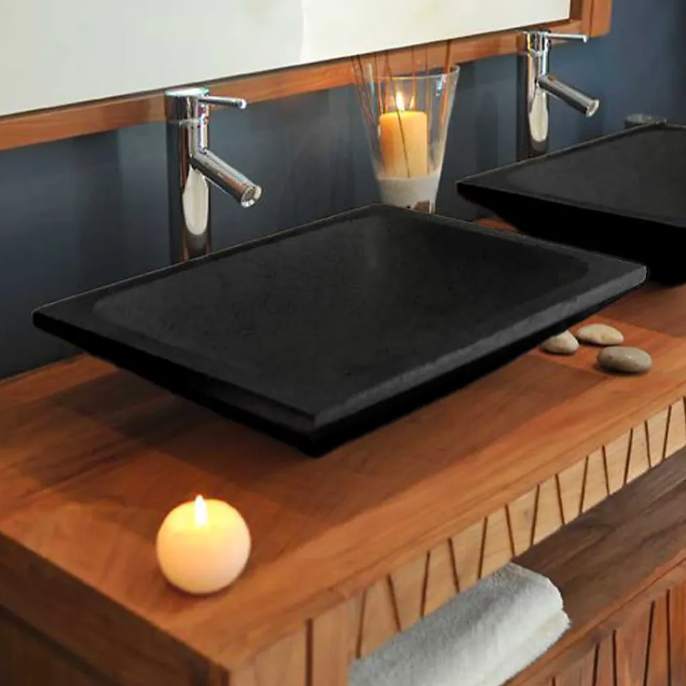 Vasque À Poser|Autres Vasque à poser rectangulaire noire en Terrazzo pour salle de bain design