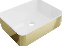 Silla Global Vasque à poser rectangulaire, céramique 48x37x13 cm Blanc/or