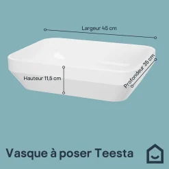 GoodHome Vasque à poser rectangulaire en résine blanc satin l.45 x H.11,5 x P.35 cm, Teesta
