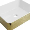 Lavabo|Silla Global Vasque à poser rectangulaire, céramique 48x37x13 cm Blanc/or
