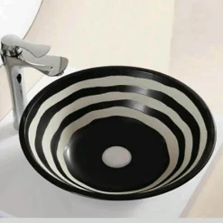 Rue Du Bain Vasque à Poser Ronde - Céramique Noire et Blanc - 41 cm - Virtual