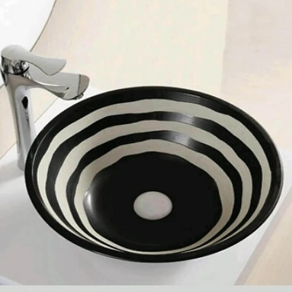 Rue Du Bain Vasque à Poser Ronde - Céramique Noire et Blanc - 41 cm - Virtual