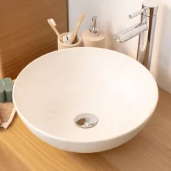 Homesight Vasque à poser ronde céramique imitation marbre beige Ø39,5 x H.14 cm Milano