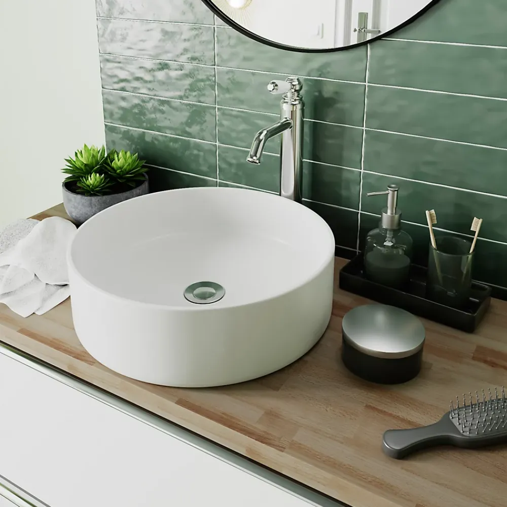 GoodHome Vasque à poser ronde céramique blanc mat Samal