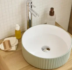 Homesight Vasque à poser ronde céramique vert sauge mat et brillant Ø36 x H.12 cm Linea
