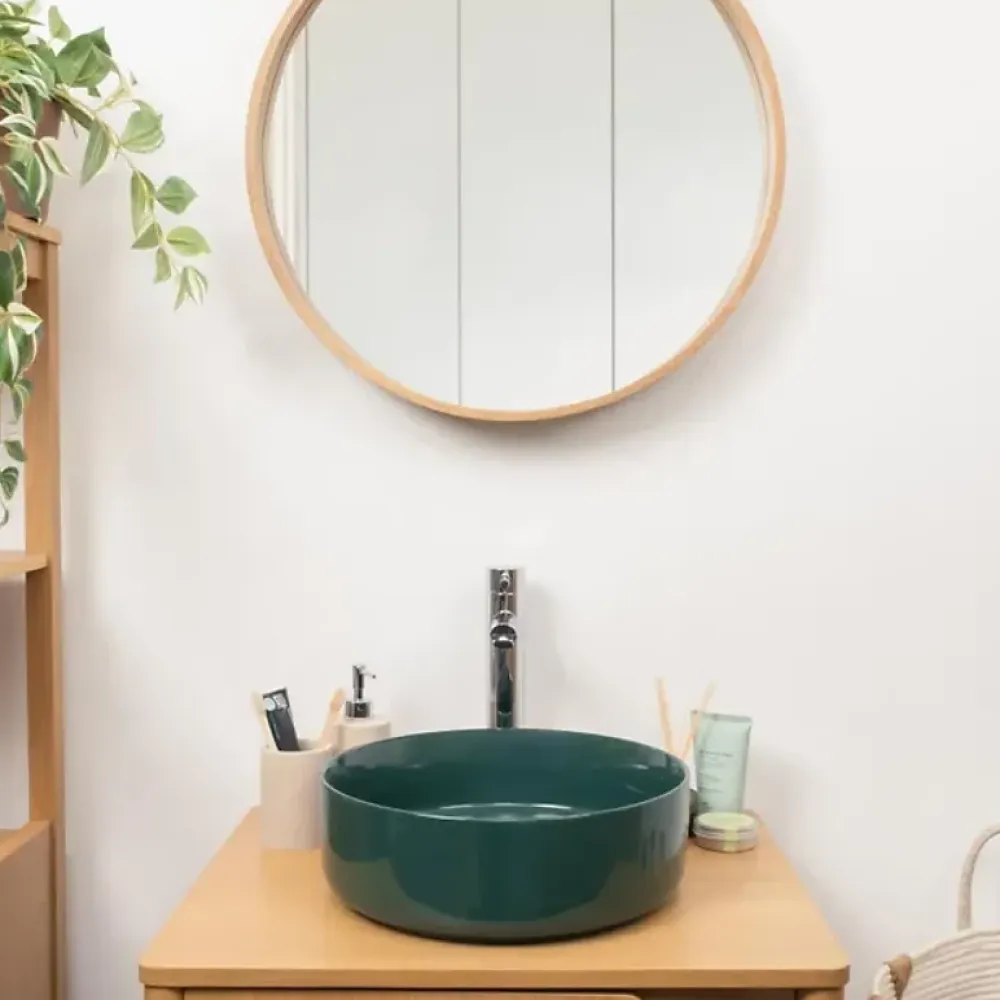 Homesight Vasque à poser ronde céramique vert sapin brillant Ø36 x H.12 cm Romeo