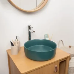 Vasque À Poser|Homesight Vasque à poser ronde céramique vert sapin mat Ø36 x H.12 cm Romeo