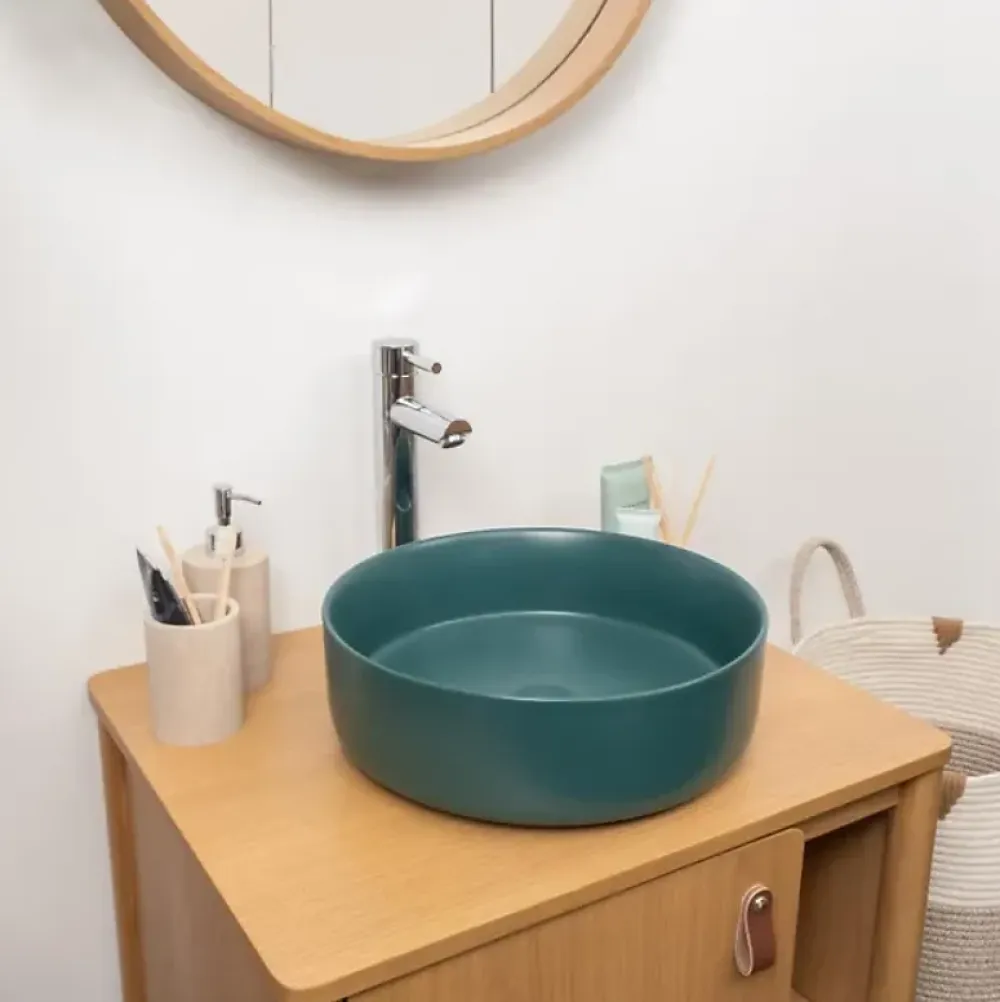Vasque À Poser|Homesight Vasque à poser ronde céramique vert sapin mat Ø36 x H.12 cm Romeo