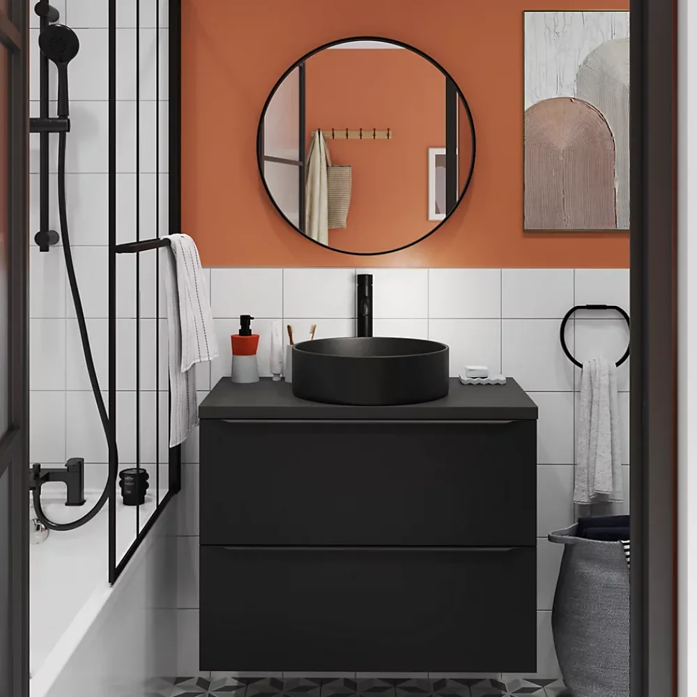 Vasque À Poser|GoodHome Vasque à poser ronde céramique noir mat Samal