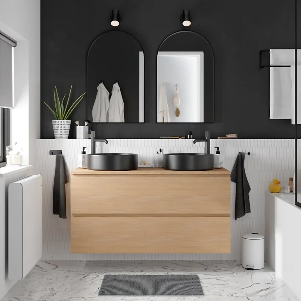 Vasque À Poser|GoodHome Vasque à poser ronde céramique noir mat Samal