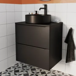 Vasque À Poser|GoodHome Vasque à poser ronde céramique noir mat Samal