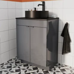 Vasque À Poser|GoodHome Vasque à poser ronde céramique noir mat Samal