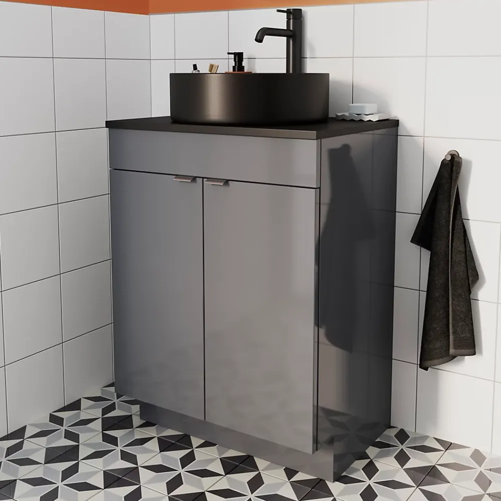 Vasque À Poser|GoodHome Vasque à poser ronde céramique noir mat Samal