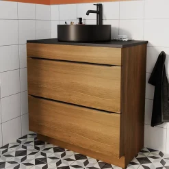 Vasque À Poser|GoodHome Vasque à poser ronde céramique noir mat Samal