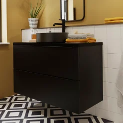 Vasque À Poser|GoodHome Vasque à poser ronde céramique noir mat Samal