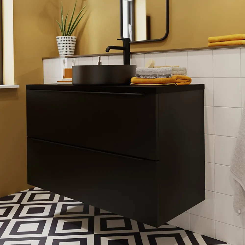 Vasque À Poser|GoodHome Vasque à poser ronde céramique noir mat Samal