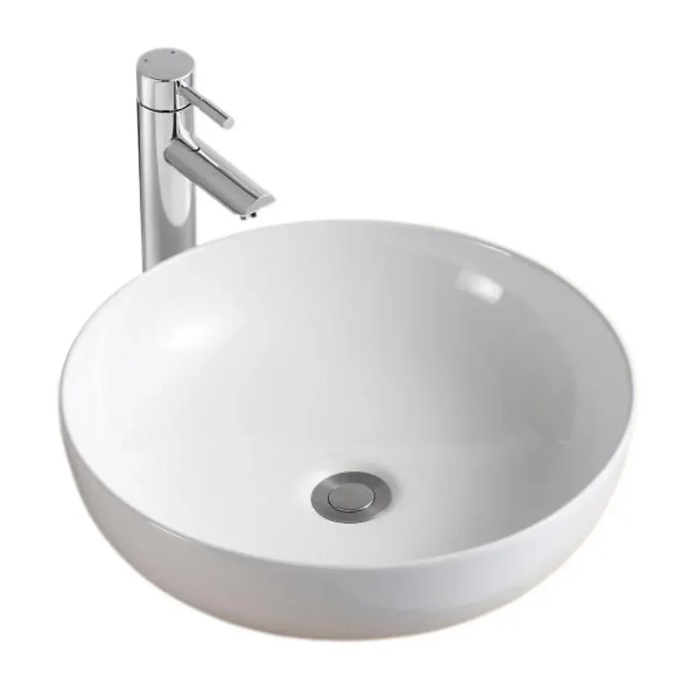Mob-In Vasque à poser ronde en céramique blanche 42cm