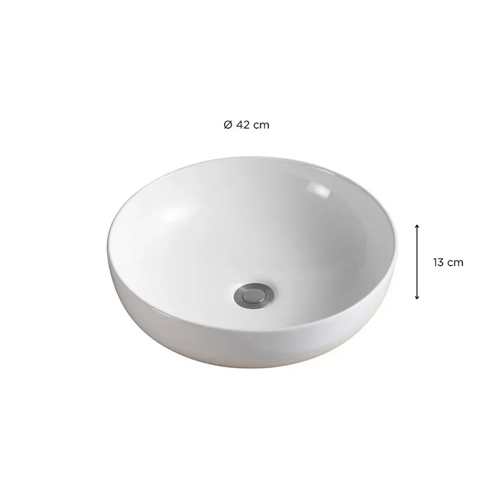 Mob-In Vasque à poser ronde en céramique blanche 42cm